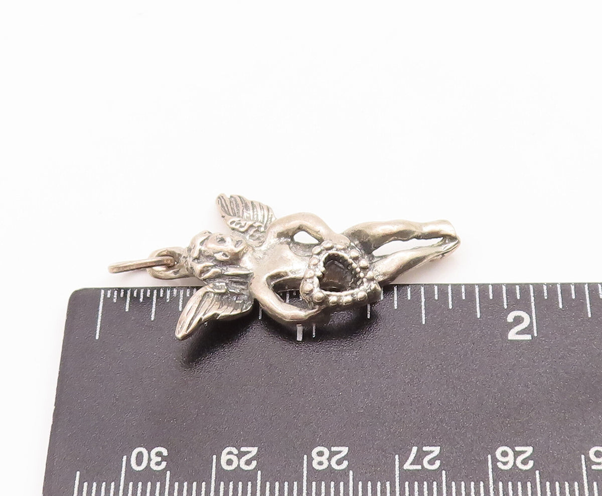 925 Sterling Silver Vintage Pendant Solid 3D Cutout Flying Angel  PT23268