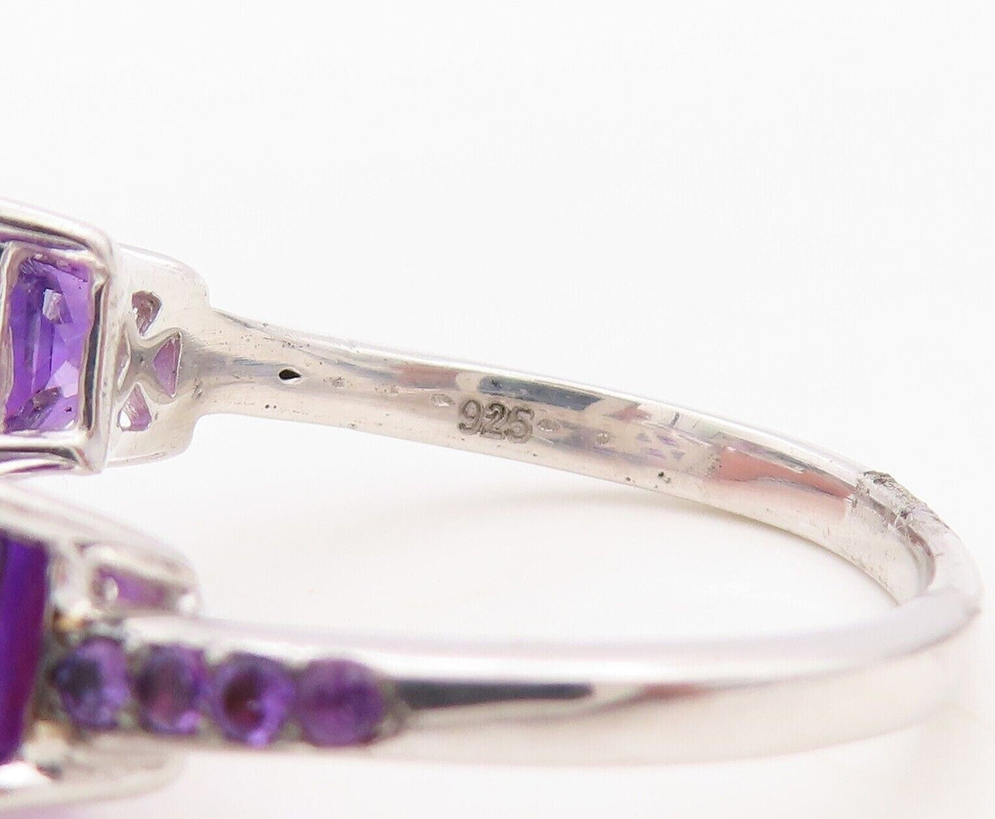 925 Sterling Silver Vintage Ring Rectangle Cut Amethyst Bypass  Sz 7.5  RG30051