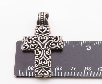 925 Sterling Silver  Vintage Love Heart Scroll Detail Cross Pendant  PT20084
