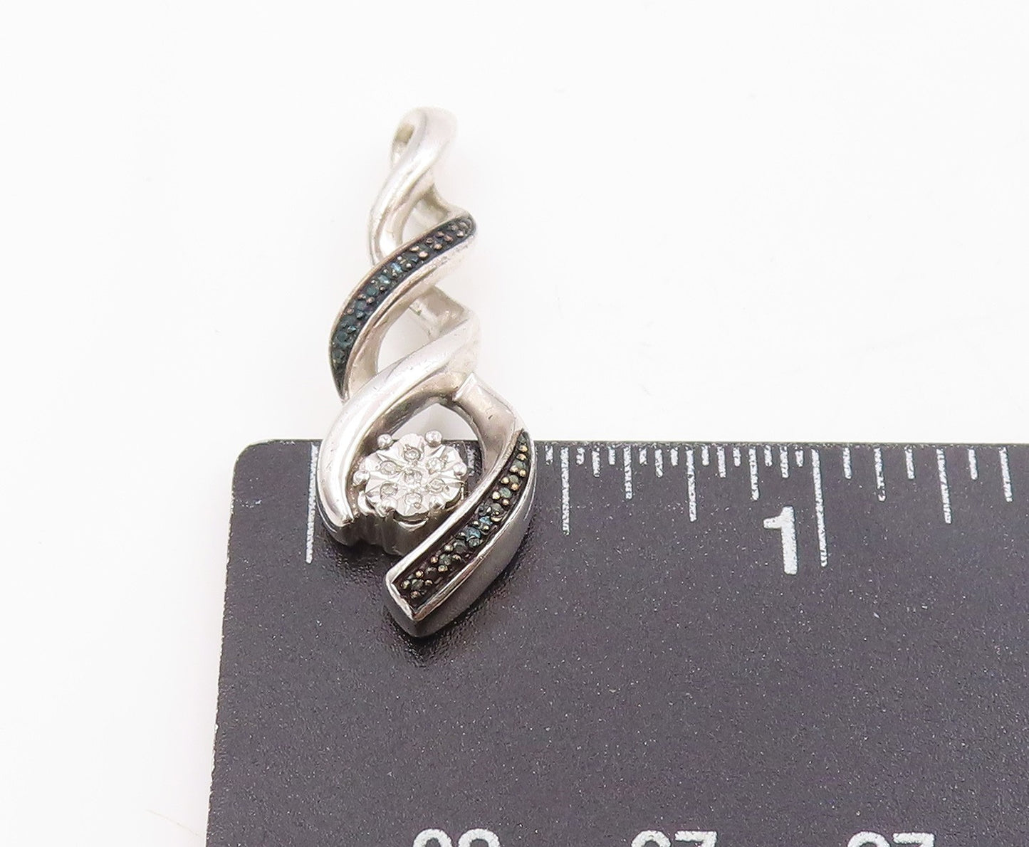 925 Sterling Silver Vintage Pendant Real Diamonds Twisted Swirl Charm  PT25367