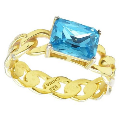 925 Sterling Silver  Blue Topaz Gold Plated Chain Link Band Ring Sz 8  RG19211