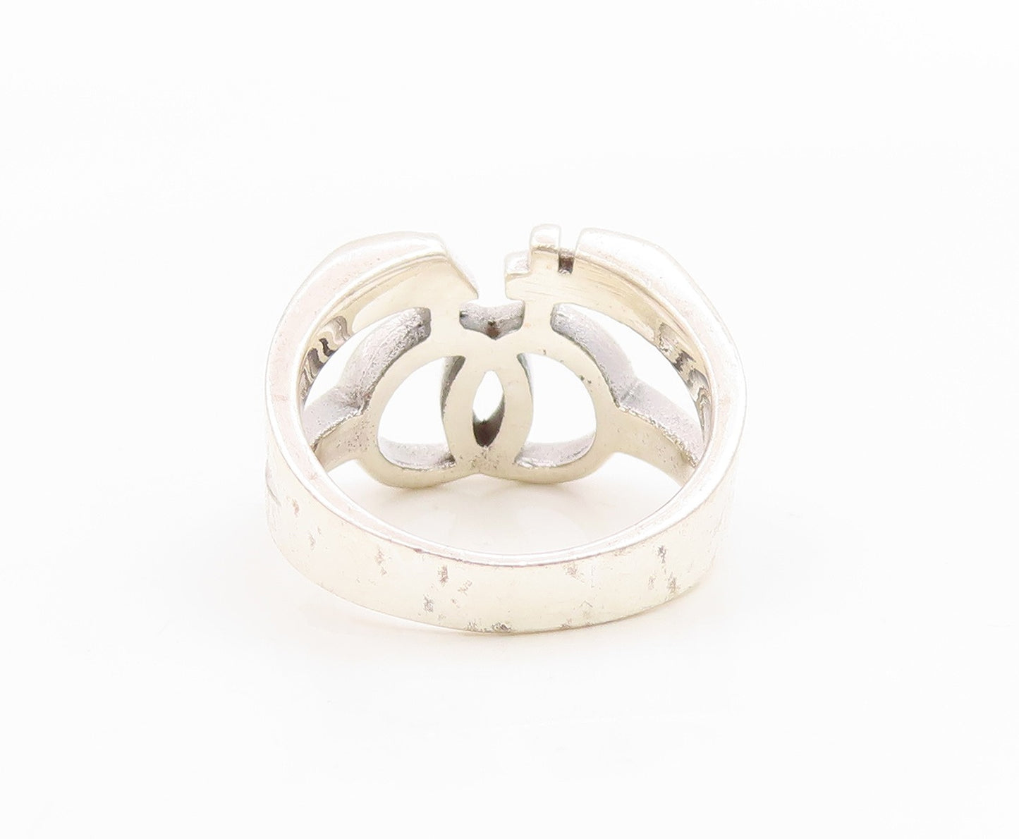925 Sterling Silver Vintage Ring Interlocking Female Symbol Cutout Sz 5 RG35993