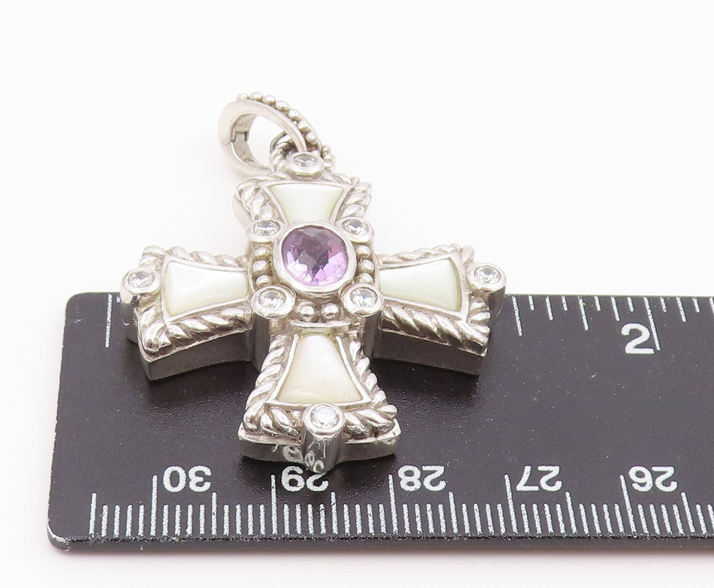 925 Sterling Silver Vintage Pendant JUDITH RIPKA Multi Gemstone Cross  PT26432