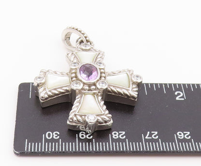 925 Sterling Silver Vintage Pendant JUDITH RIPKA Multi Gemstone Cross  PT26432