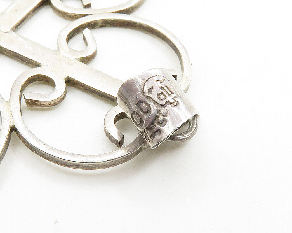 MEXICO 925 Silver  Vintage Pretzel Swirl Religious Cross Pendant  PT15616