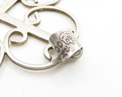 MEXICO 925 Silver  Vintage Pretzel Swirl Religious Cross Pendant  PT15616