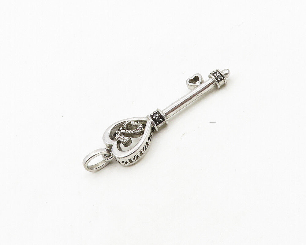 925 Sterling Silver   Vintage Genuine Diamonds Love Heart Key Pendant  PT15006