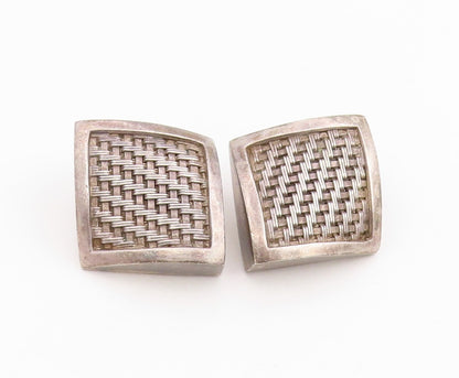 925 Sterling Silver Vintage Earrings LOIS HILL Basketweave Clip On  EG14086
