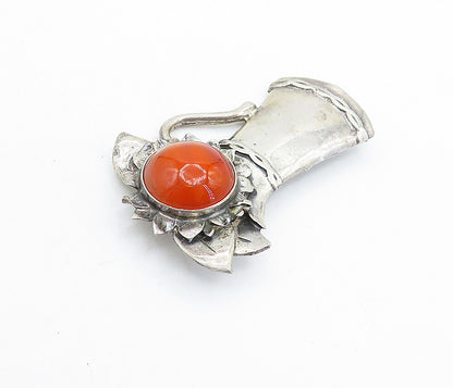 925 Sterling Silver  Vintage Carnelian Flower Watering Can Brooch Pin  BP2303