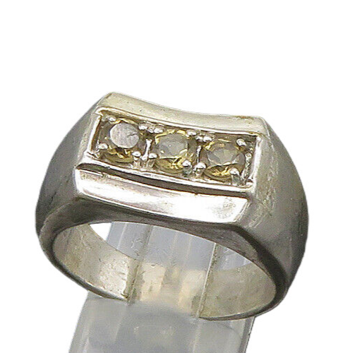 KARIS 925 Silver  Vintage Topaz 3 Stone Square Dome Band Ring Sz 10  RG22022
