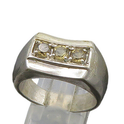 KARIS 925 Silver  Vintage Topaz 3 Stone Square Dome Band Ring Sz 10  RG22022