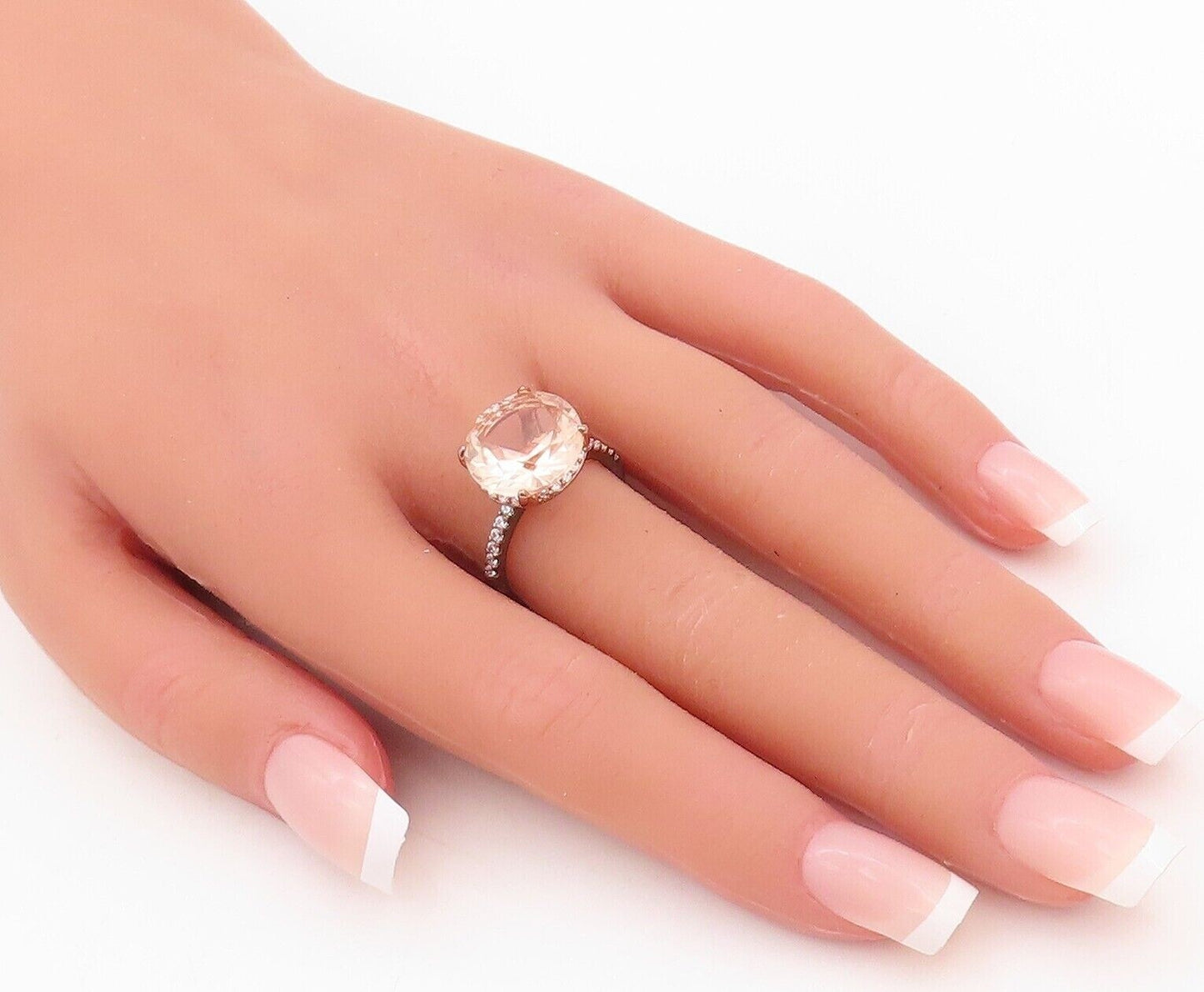 925 Sterling Silver Vintage Ring Rose Gold Plated Morganite & CZ  Sz 7  RG30170
