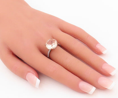 925 Sterling Silver Vintage Ring Rose Gold Plated Morganite & CZ  Sz 7  RG30170