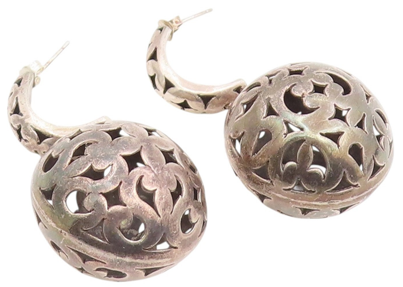 BALI 925 Silver  Vintage Cutout Pattern Puffy Ball Dangle Earrings  EG11562