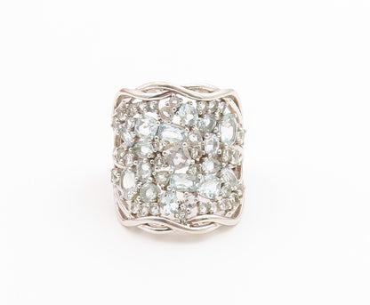 925 Sterling Silver Vintage Ring Aquamarine Cluster Statement Band Sz 12 RG36739