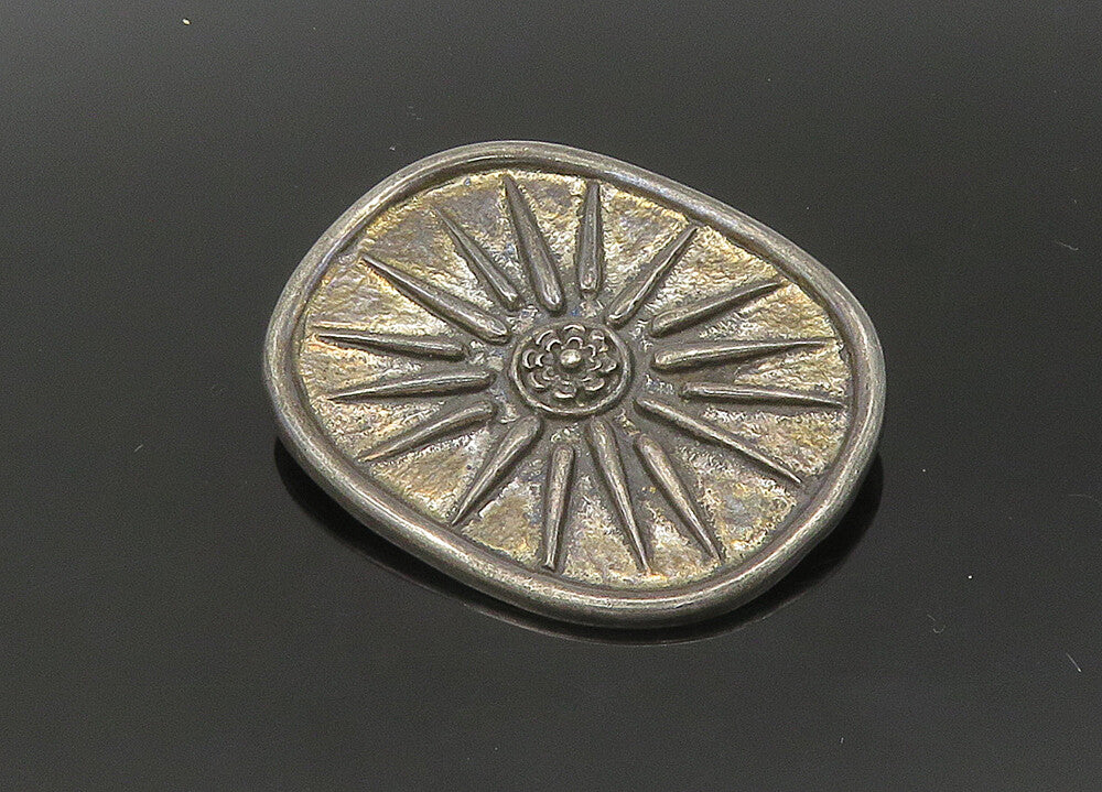 925 Sterling Silver  Vintage Dark Tone Shining Sun Motif Brooch Pin  BP8727