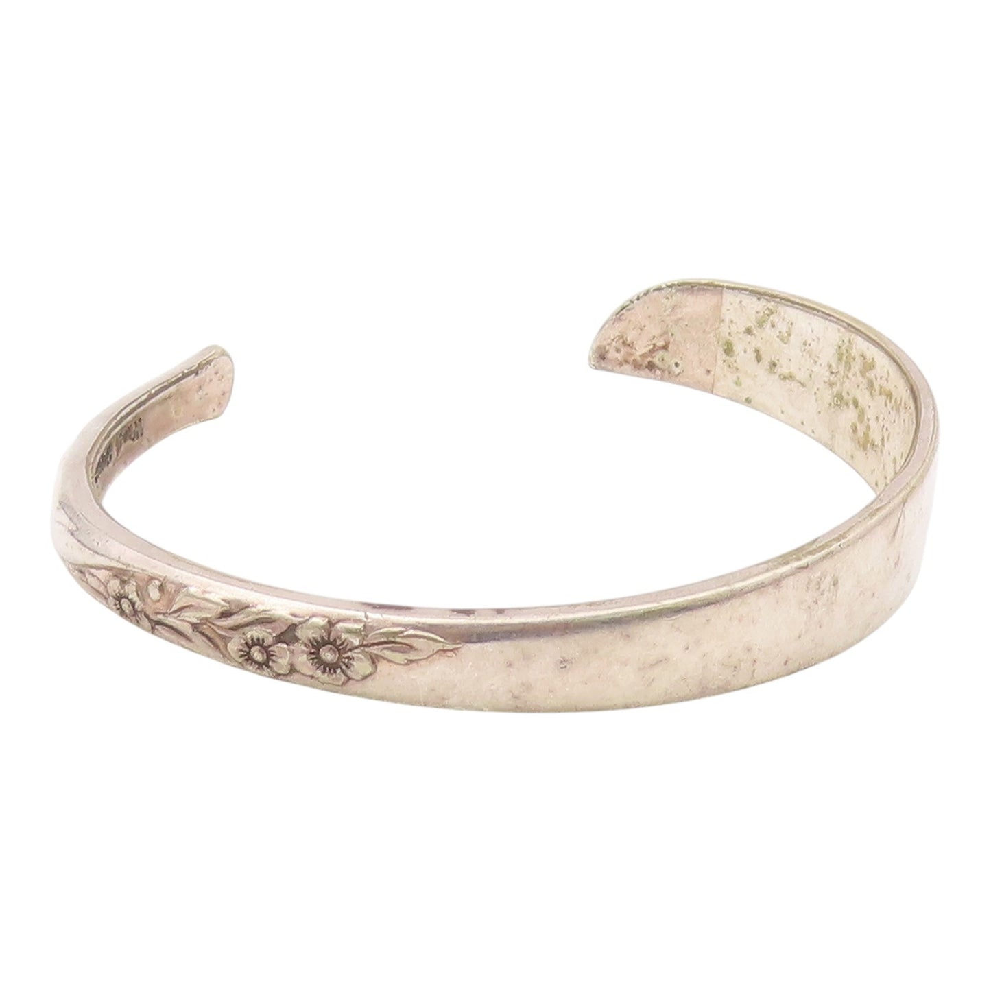 ROGERS ONEIDA 925 Silver  Vintage Shiny Floral Detail Cuff Bracelet  BT7995