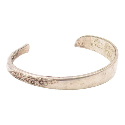ROGERS ONEIDA 925 Silver  Vintage Shiny Floral Detail Cuff Bracelet  BT7995