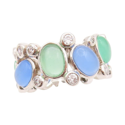 925 Sterling Silver Vintage Ring Brutalist Cutout CZ & Gemstones  Sz 7  RG32329