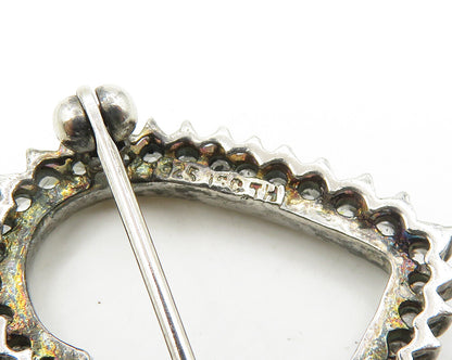 925 Sterling Silver Vintage Cubic Zirconia Open Love Heart Brooch Pin BP6856