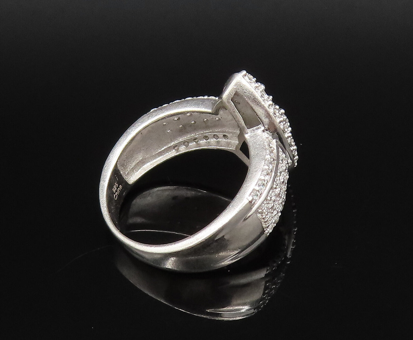925 Silver  Vintage Multi Cubic Zirconia Marquise Frame Ring Sz 8  RG25807