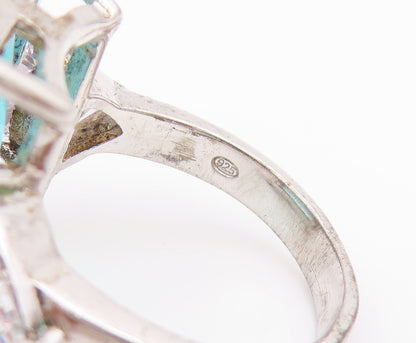925 Sterling Silver Vintage Ring Rectangle Triangle Cut  2 Tone CZ Sz 6  RG33220