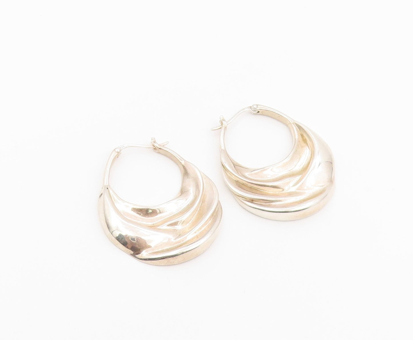 925 Sterling Silver Vintage Earrings SILPADA Bold Ribbed Crescent Hoops  EG14478