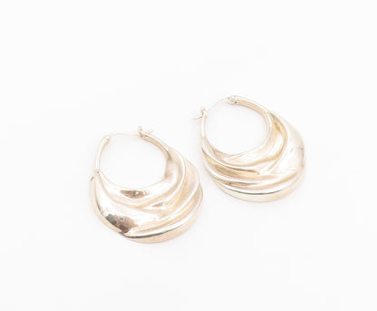 925 Sterling Silver Vintage Earrings SILPADA Bold Ribbed Crescent Hoops  EG14478