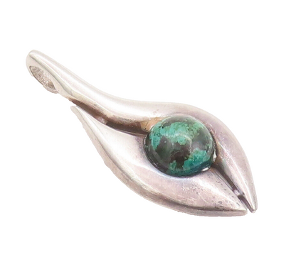 925 Sterling Silver Vintage Pendant ISRAEL Cabochon Gemstone Carved  PT22754