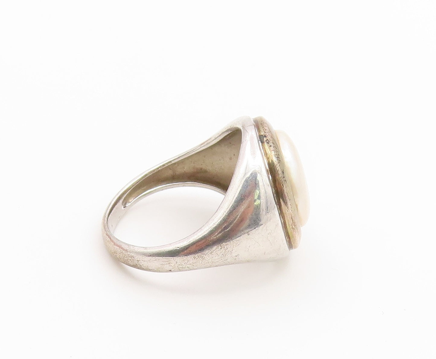 14k Gold & 925 Sterling Silver Vintage Ring Classic Pearl Band  Sz 8  RG36922
