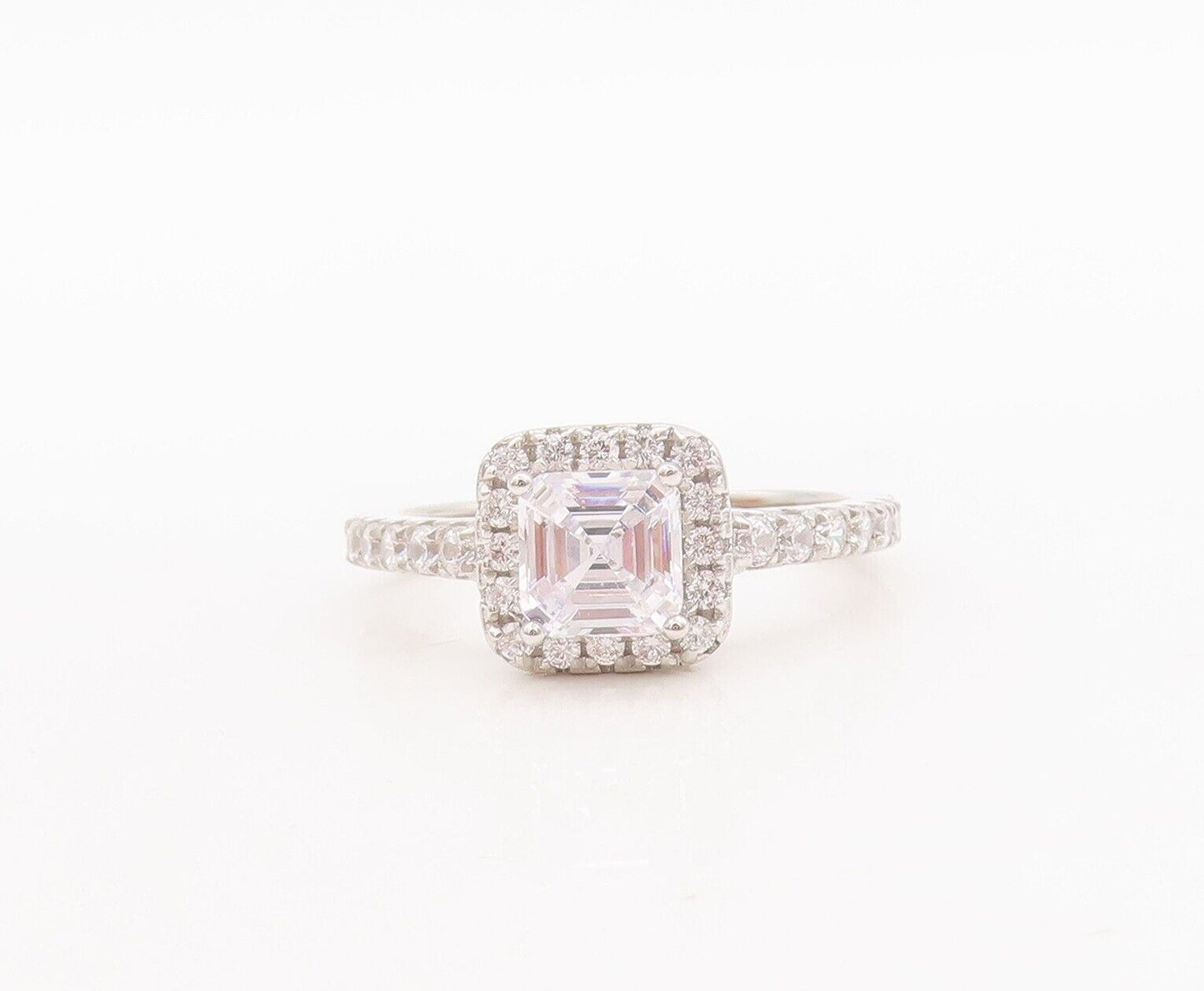 925 Sterling Silver Vintage Ring Square Cut Halo CZ Bands  Sz 6  RG29871