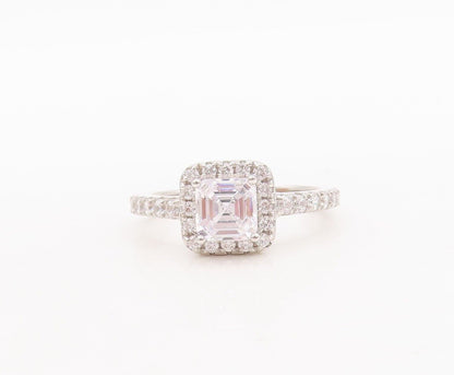 925 Sterling Silver Vintage Ring Square Cut Halo CZ Bands  Sz 6  RG29871