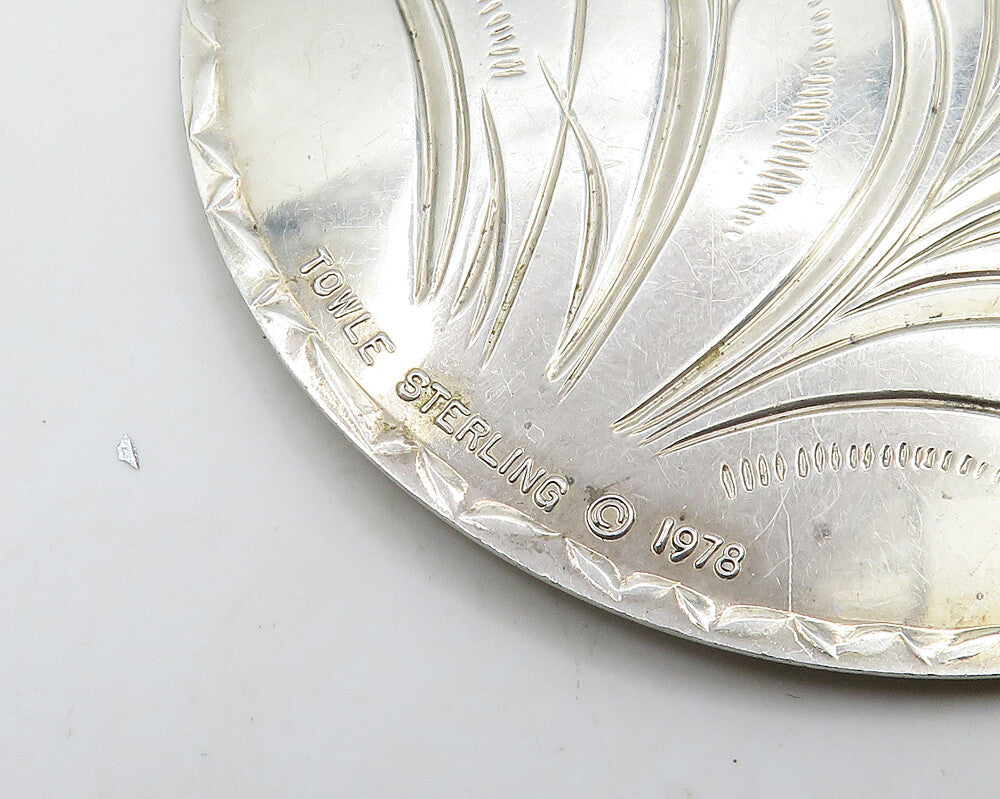 TOWLE 925 Sterling Silver  Vintage Shiny Floral Pattern Round Pendant  PT14812
