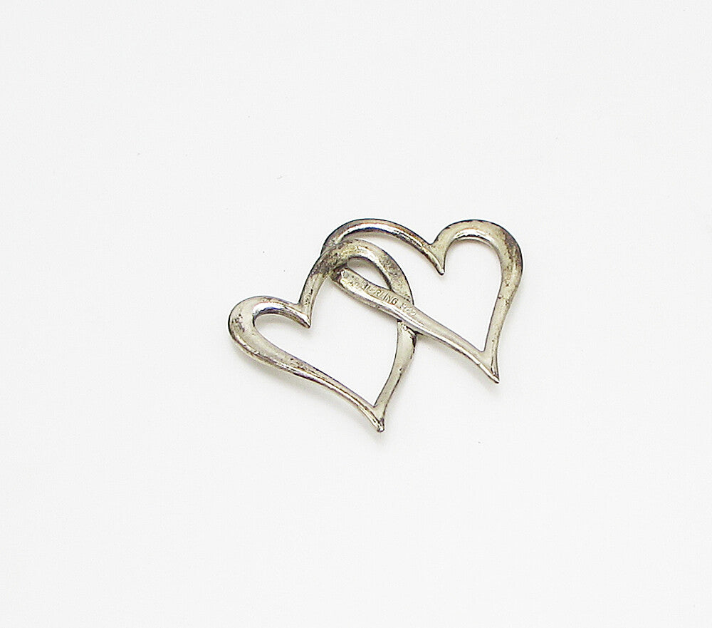 925 Sterling Silver  Vintage Interlocked Love Hearts Slider Pendant  PT2376