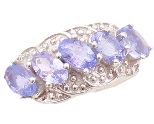 925 Sterling Silver Vintage Ring Designer Oval Cut Tanzanite & CZ  Sz 6  RG30432