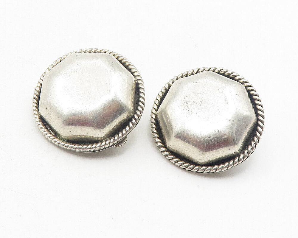 MEXICO 925 Sterling Silver  Vintage Button Twist Non Pierce Earrings  EG6118