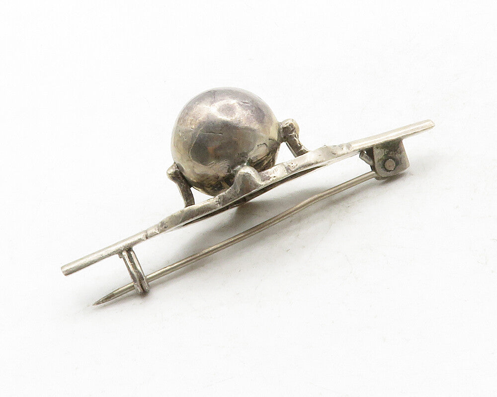 925 Sterling Silver  Vintage Antique Dark Tone Hollow Sphere Brooch Pin BP4821