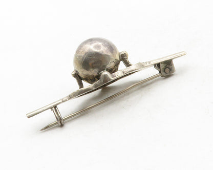 925 Sterling Silver  Vintage Antique Dark Tone Hollow Sphere Brooch Pin BP4821