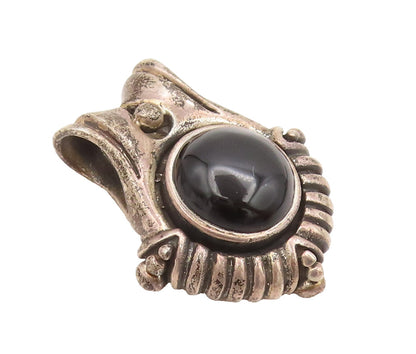 925 Sterling Silver  Vintage Round Cabochon Onyx Puffy Carved Pendant  PT22342