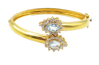 925 Sterling Silver Cubic Zirconia & Topaz Gold Plated Bangle Bracelet  BT5726