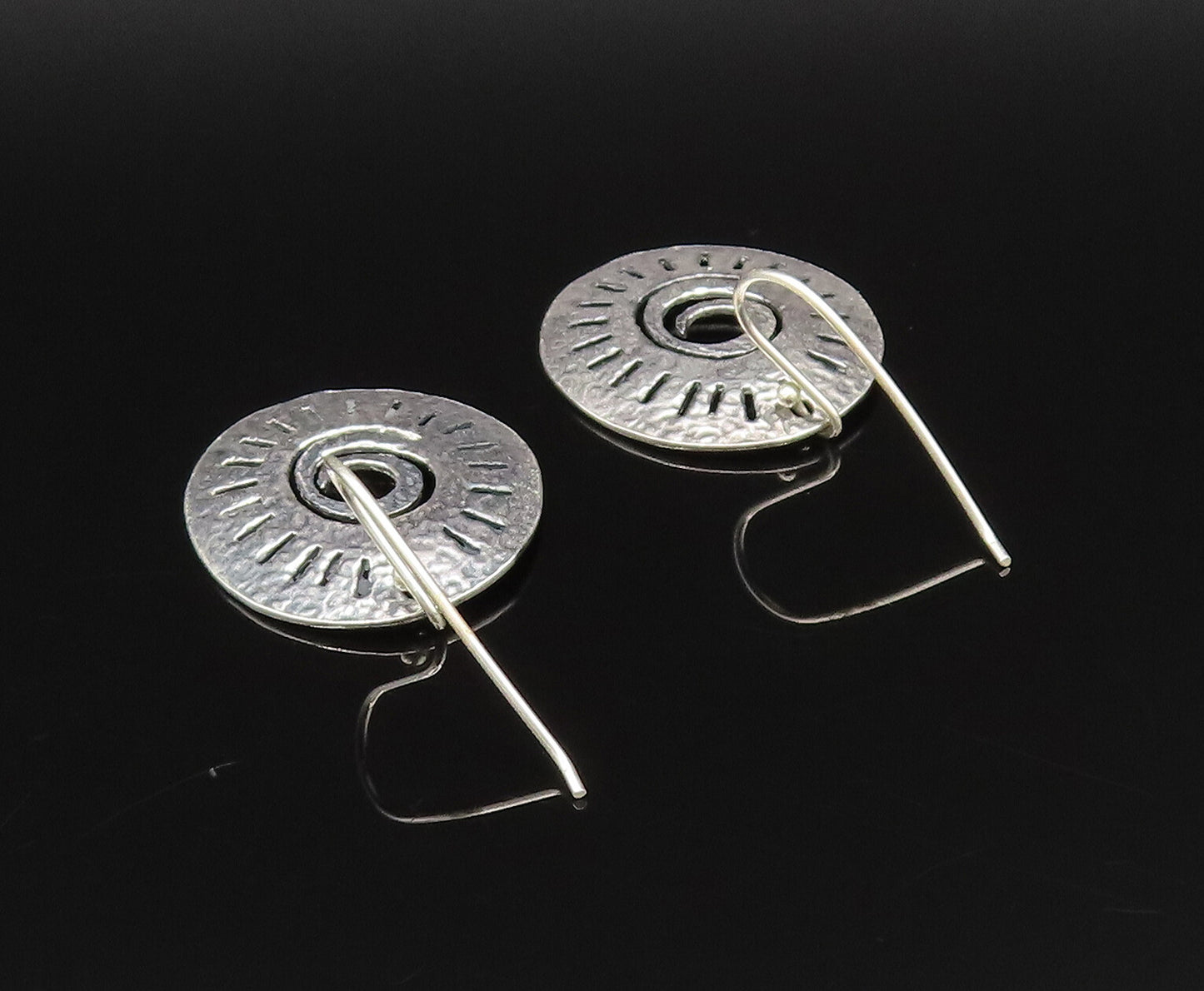 ISRAEL 925 Silver  Vintage Hammered Openwork Spiral Round Earrings  EG12028