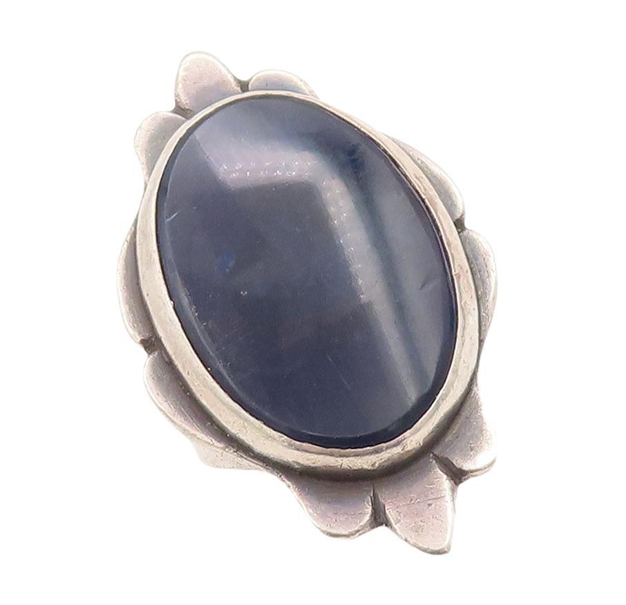 925 Sterling Silver Vintage Ring NAVAJO Large Oval Dark Blue Onyx  Sz 5  RG28487