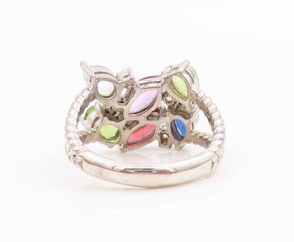 925 Sterling Silver Vintage Ring Elegant Multi Gemstone Cluster  Sz 7  RG35730