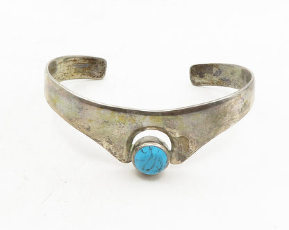 MEXICO 925 Sterling Silver  Vintage Turquoise Dark Tone Cuff Bracelet  BT4366