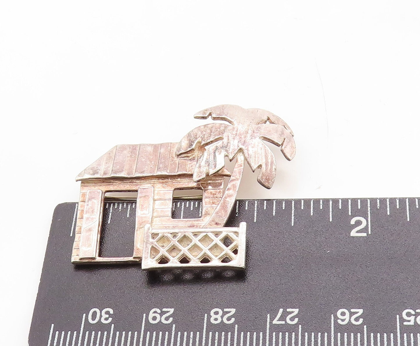 925 Sterling Silver Vintage Brooch Pin Solid Cutout House With A Tree  BP11397