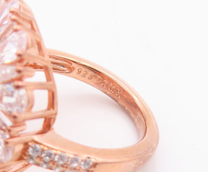 925 Sterling Silver Vintage Ring Rose Gold Plated Morganite & CZ  Sz 7.5 RG29732