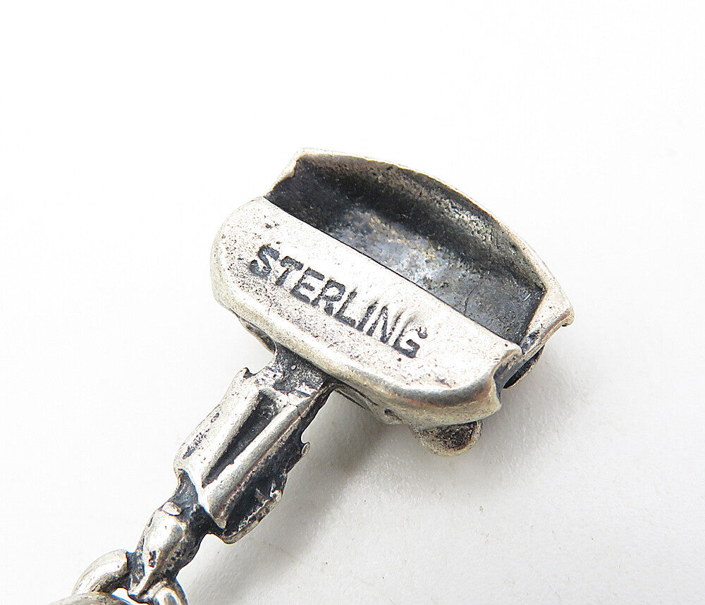 925 Sterling Silver  Vintage Antique Black Hematite Charm Bracelet  BT3533