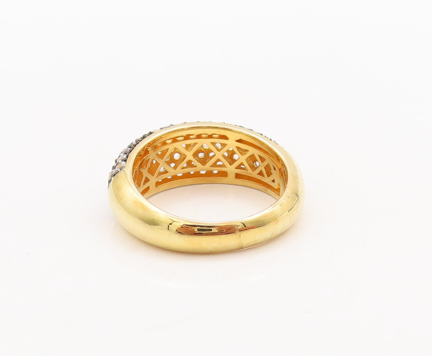 925 Sterling Silver Vintage Ring Gold Plated Minimalist Topaz Inlay Sz 7 RG29577