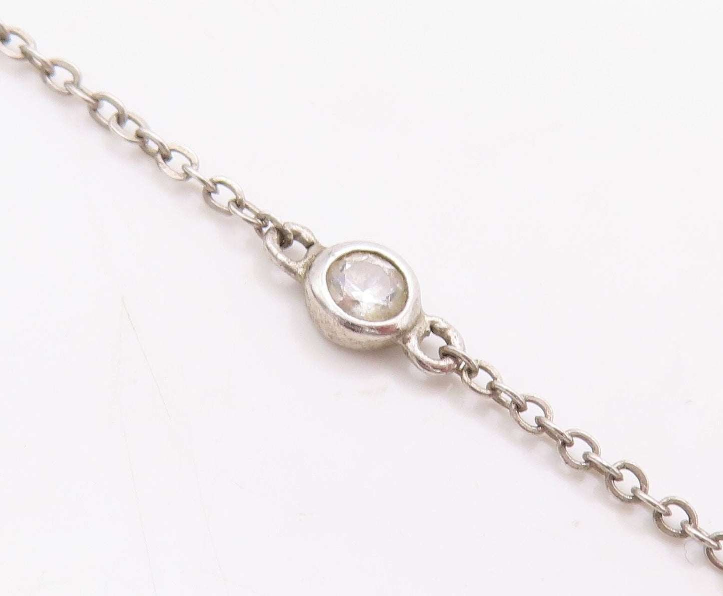 925 Sterling Silver Vintage Necklace Square Topaz & Triangle Sapphire  NE4378