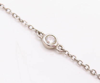 925 Sterling Silver Vintage Necklace Square Topaz & Triangle Sapphire  NE4378